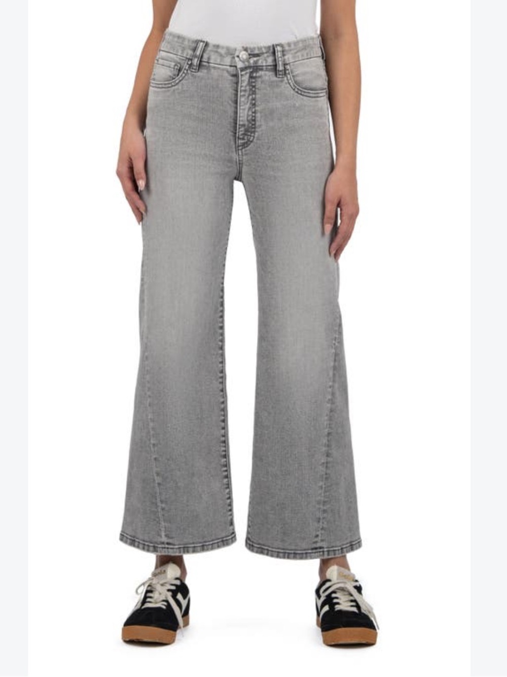Kut from the Kloth Jeans Light Gray High Rise Meg Fab AB Wide Leg Ankle Size 4